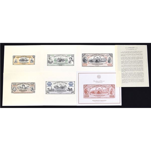 Kingdom of Hawaii, 1879 Currency Series Silver Certificates of Deposit, ABNC Reprint Proof Souvenir