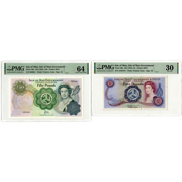 Isle of Man. Isle of Man Government, 1972 and 1983, Issued Banknote Pair.