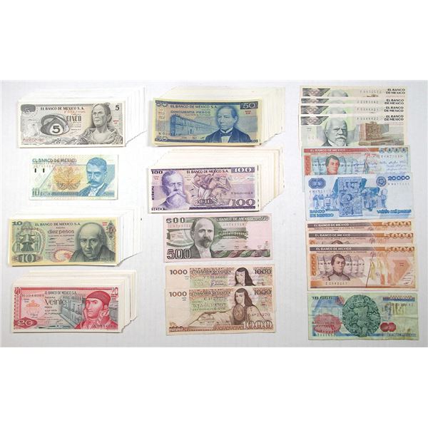 Banco de Mexico, 1969 to 1992, 175+ Issued Banknotes.