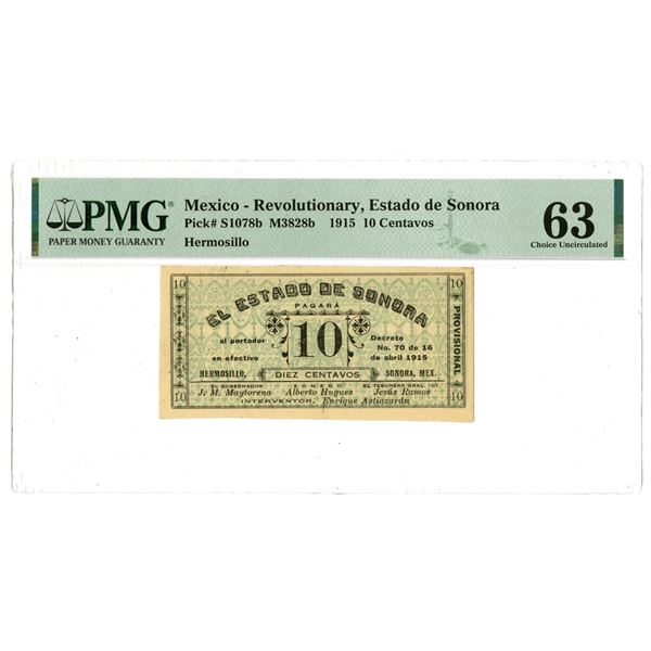 Mexico. Estado de Sonora, 1915, Issued Banknote.