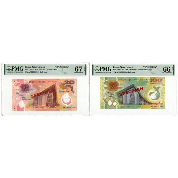 Papua New Guinea. Bank of Papua New Guinea, 2012 and 2014, Specimen Banknote Pair.