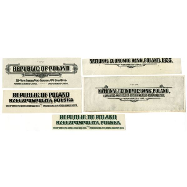 Poland. Republic of Poland and National Economic Bank, Poland Proof Bond Certificate Titles, ca. 192