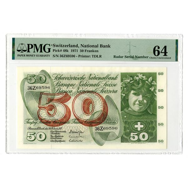 Switzerland, Banque Nationale Suisse, 1971, Issued Banknote with Radar Serial Number.