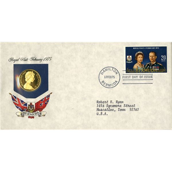 Bermuda. Royal Visit Gold Proof Coin & First Day Cover Presentation Set., 1975.