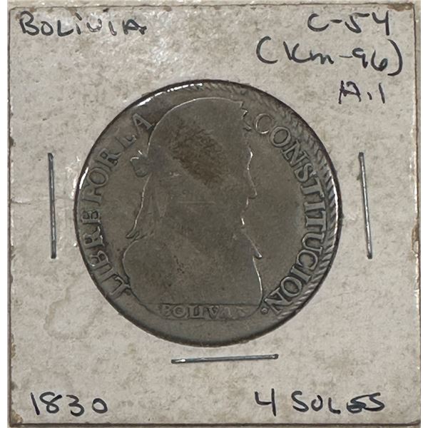 Bolivia, 1830, 4 Soles, C-54 (KM-96)