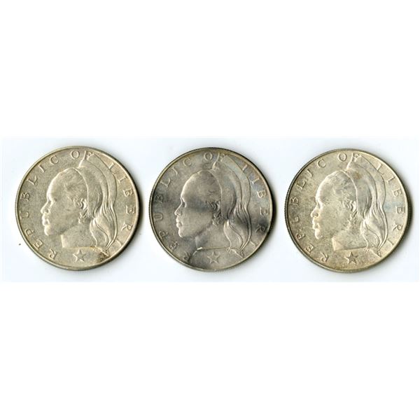 Liberia. Trio of 1962 Silver Dollars