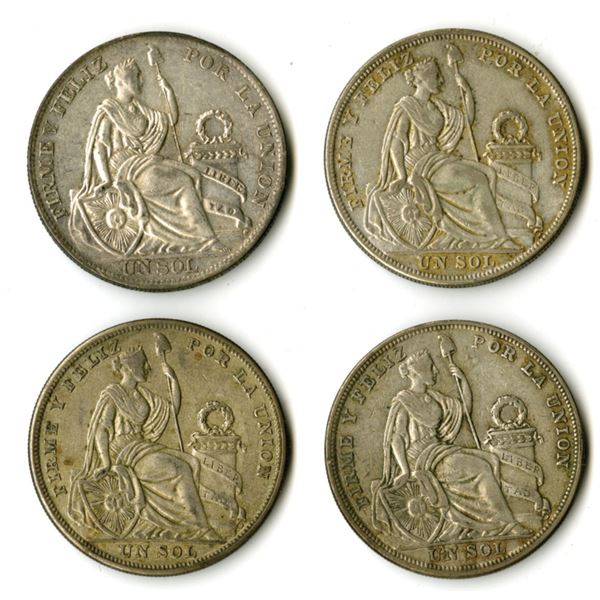 Peru, Group of 4 Seated Liberty Un Sol Issues, 1924-1935.