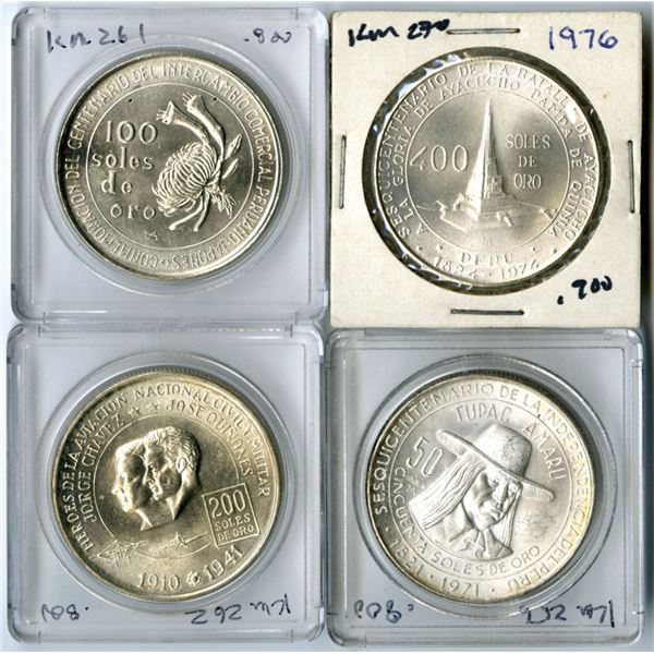 Peru, Quartet of Silver Commemorative Soles de Oro Issues, 1971-1976.