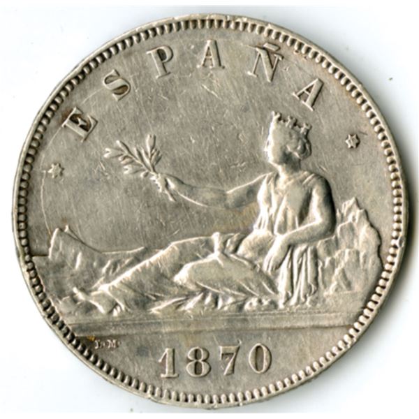 Spain, Espana, 5 Pesetas, 1870