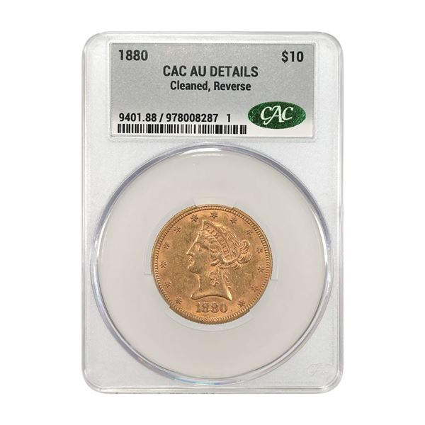 U.S., Liberty Head Gold Eagle, 1880, $10 Gold, CAC AU Details (Cleaned, Reverse)