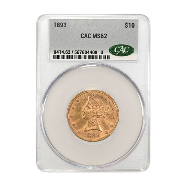 U.S., Liberty Head Gold Eagle, 1893, $10 Gold, CAC MS 62 Uncirculated
