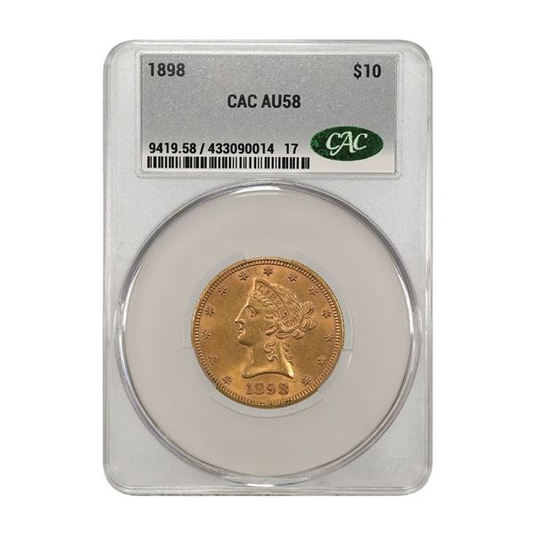 U.S., Liberty Head gold Eagle, 1898, $10 Gold, CAC AU 58 About Uncirculated