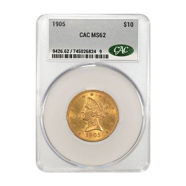 U.S., Liberty Head Gold Eagle, 1905, $10 Gold, CAC MS 62 Uncirculated