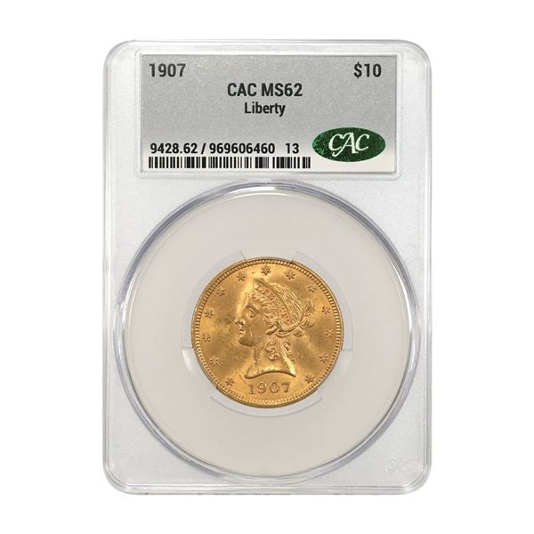 U.S., Liberty Head Gold Eagle, 1907, $10 Gold, CAC MS 62 Uncirculated