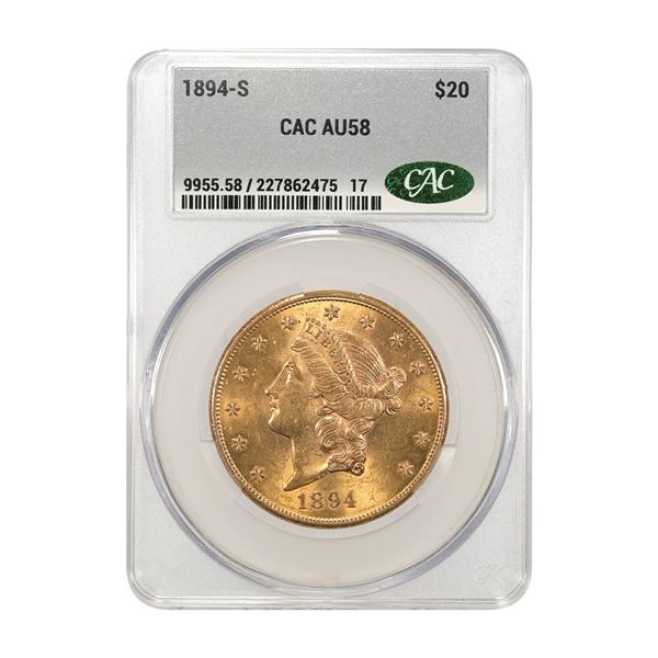 U.S., Liberty Head Double Eagle, 1894-S, $20 Gold, CAC AU 58 About Uncirculated