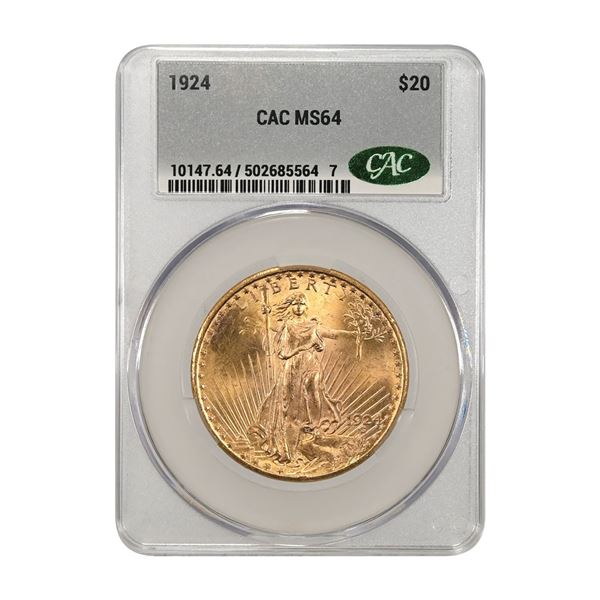 U.S., Saint-Gaudens Double Eagle, 1924, $20 Gold, CAC MS 64 Uncirculated