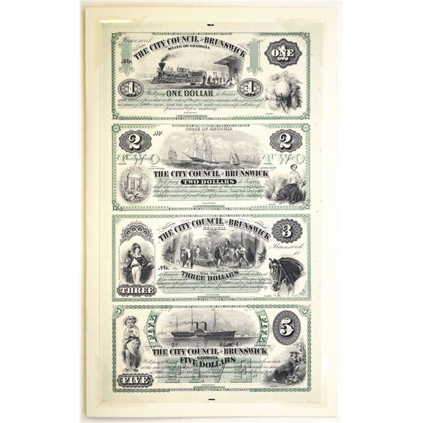 GA. City Council of Brunswick, Georgia Uncut Currency, 1855-1866 (Reprinted in 1995 from the origina