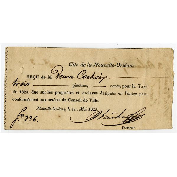 LA. New Orleans Municipal Tax Receipt, 1825