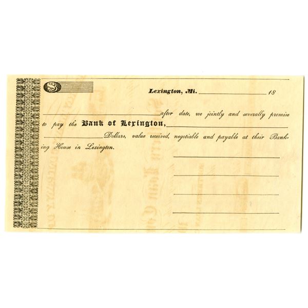 MS. Bank of Lexington, ca.1830s, Unissued Promissory Note.