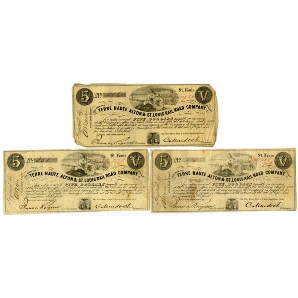 MO. Terre Haute Alton & St. Louis Rail Road Co., 1859, Issued Payment Certificate Trio.