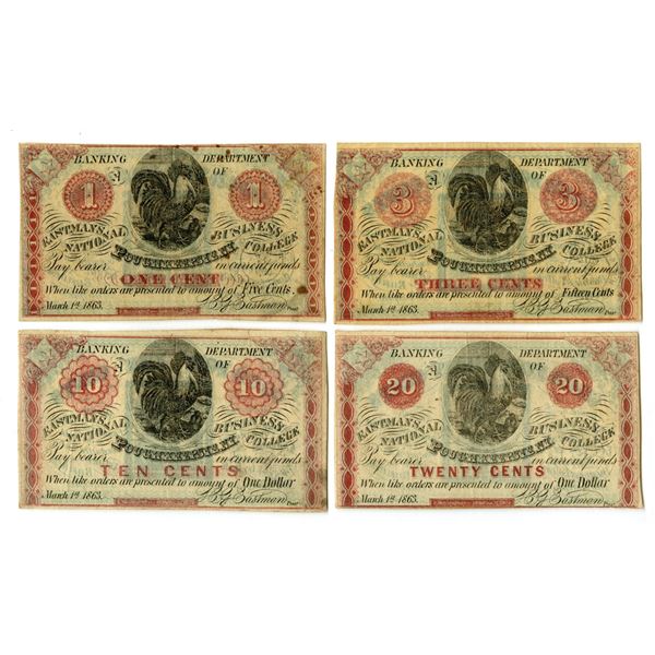 NY. Eastman National Business College, 1863, Issued Banknote Quartet.