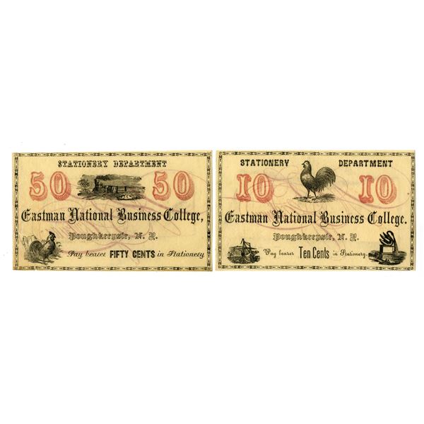 NY. Eastman National Business College, ND (1860s), Obsolete College Currency Scrip Note Pair.