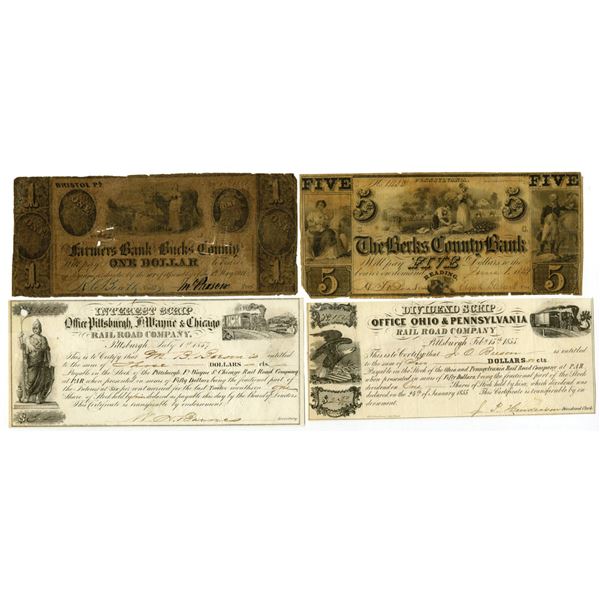 PA. Obsolete Banknote and Scrip Note Assortment, 1841 to 1857.