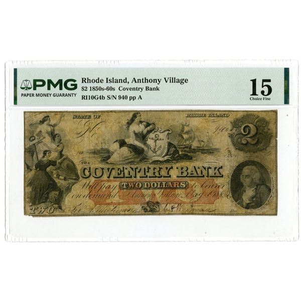 RI. Coventry Bank, 1862, Issued Banknote.