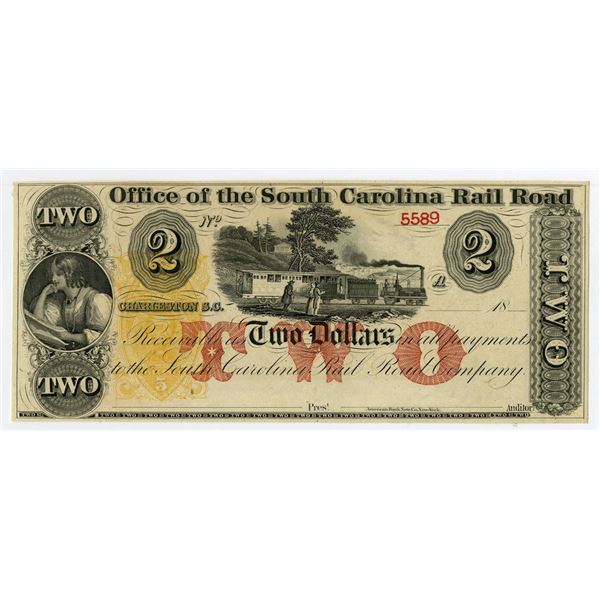 SC. Office of the South Carolina Rail Road $2 Obsolete Note, Charleston