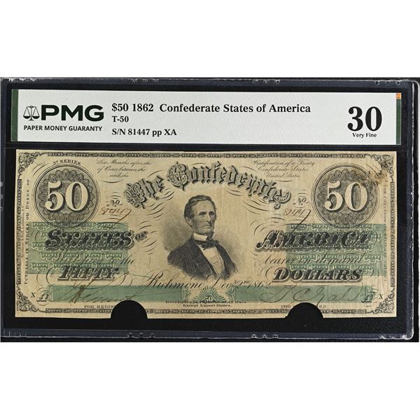 VA. C.S.A., $50, 1862, T-50, Issued Banknote, PMG Very Fine 30