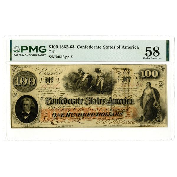 VA. C.S.A., November 24, 1862, $100, T-41, Issued Banknote.