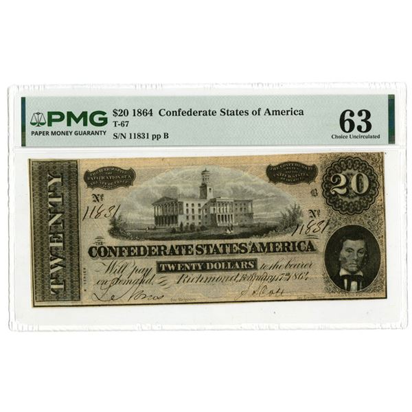 VA. C.S.A., February 17, 1864, $10, T-67, Issued Banknote.