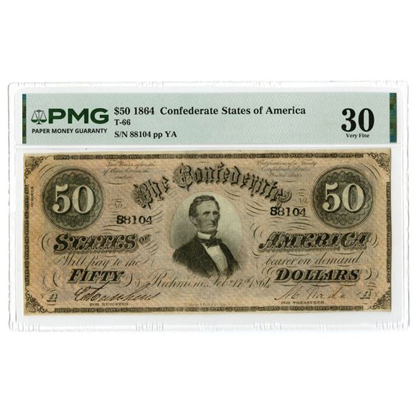 VA. C.S.A., February 17, 1864, $50, T-66, Issued Banknote.