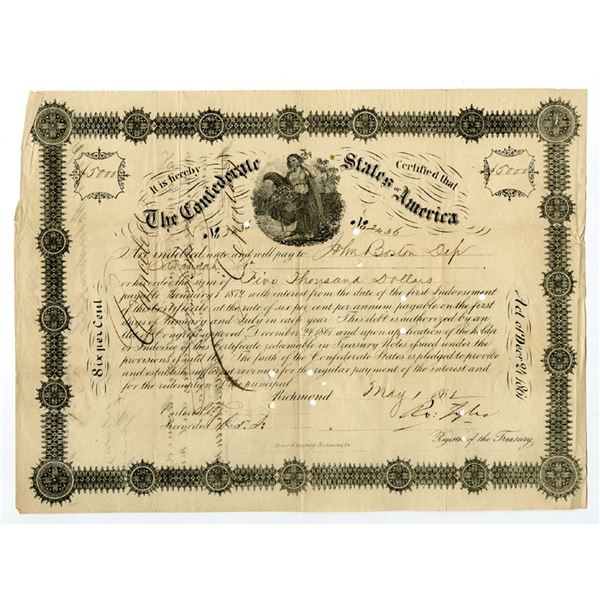 VA. C.S.A., May 1, 1862, Ball #48, Cr-48, $5,000, I/C Bond.