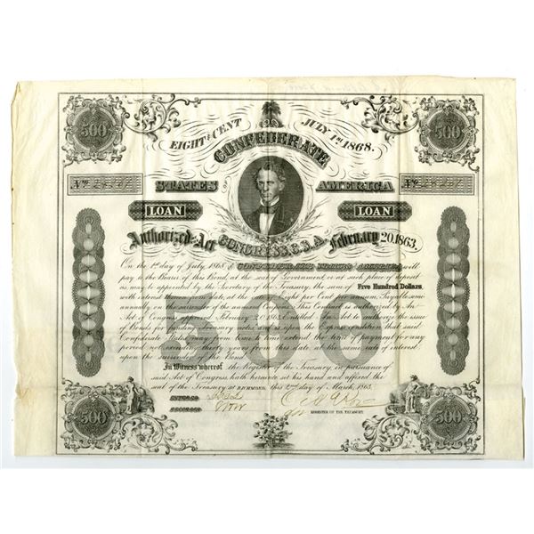 VA. C.S.A., March 2, 1863, Ball #165, Cr-123, $500, I/U Bond.