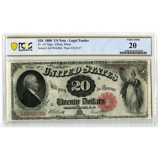 U.S. Legal Tender Note. 1880 $20, Fr.# 147, Issued Banknote, PCGS Very Fine 20