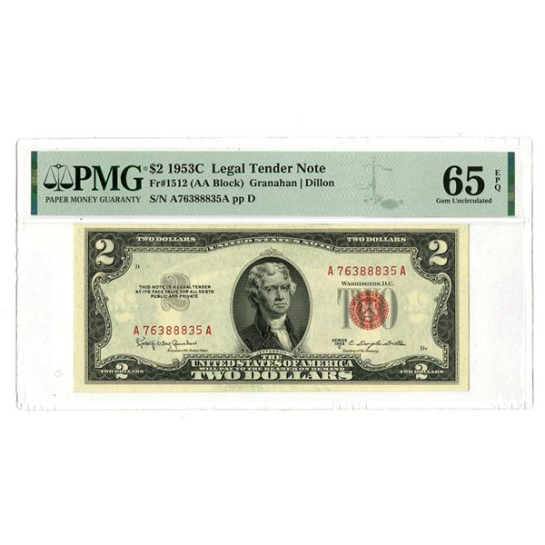 U.S., Legal Tender, 1953. $2, Series 1953C Fr.# 1512, Issued Note. PMG Gem UNC 65 EPQ