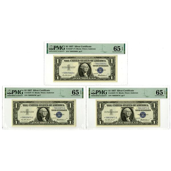U.S. Silver Certificate, Series of 1957, Fr# 1619* (*C Block) $1 Star Note Sequential Trio.
