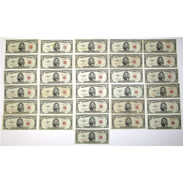 U.S. Note - Legal Tender, $5, Series of 1953B and 1953C, Issued Group of 31 Banknotes.