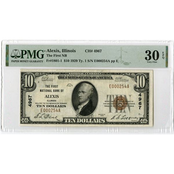 IL. First National Bank of Alexis, Illinois. $10 T1, Series of 1929, Ch# 4967, Issued Banknote.