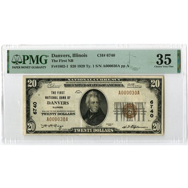 IL. First National Bank of Danvers, Illinois. $20, Series of 1929 Type 1, Ch.# 6740, Fr.# 1802-1, Is