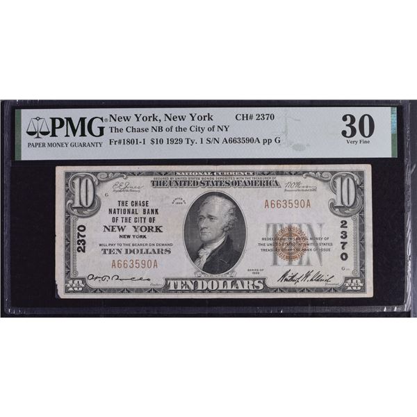 NY. Chase National Bank of the City of New York. $10, Series of 1929 Type 1, Ch.# 2370, Fr.# 1801-1,