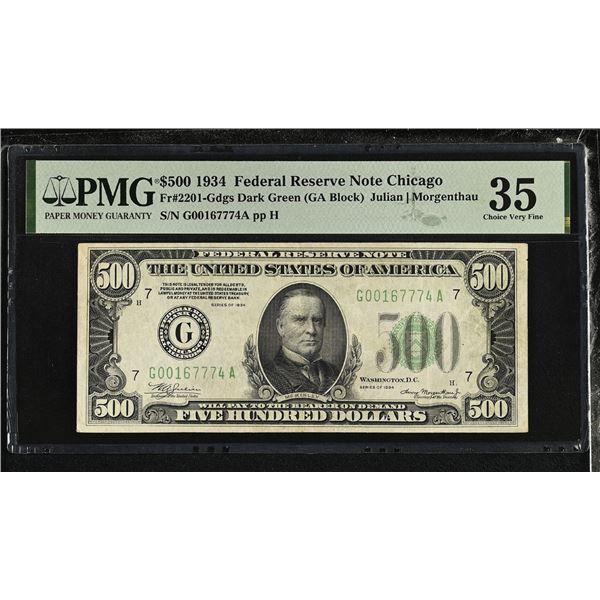U.S. F.R.N., Chicago. 1934 $500, Fr.# 2201-G, Issued Banknote, PMG Choice Very Fine 35