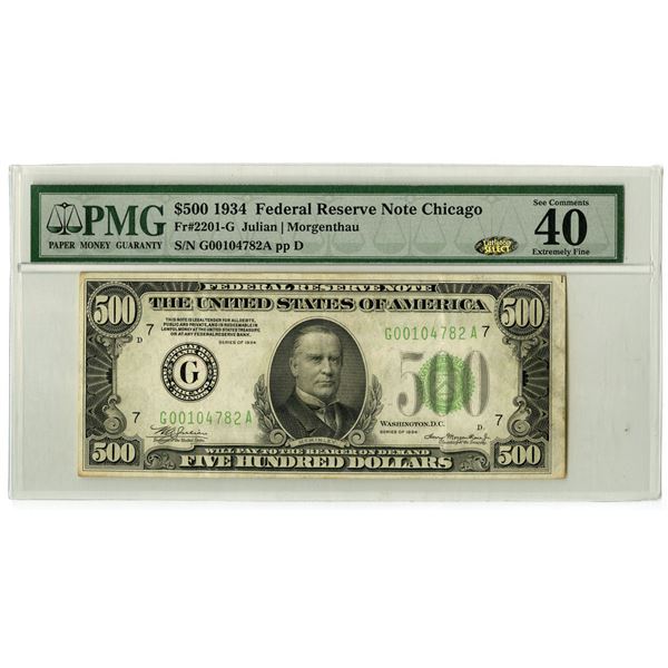 U.S. F.R.N., Chicago. 1934 $500, Fr.# 2201-G, Issued Banknote, PMG Extremely Fine 40