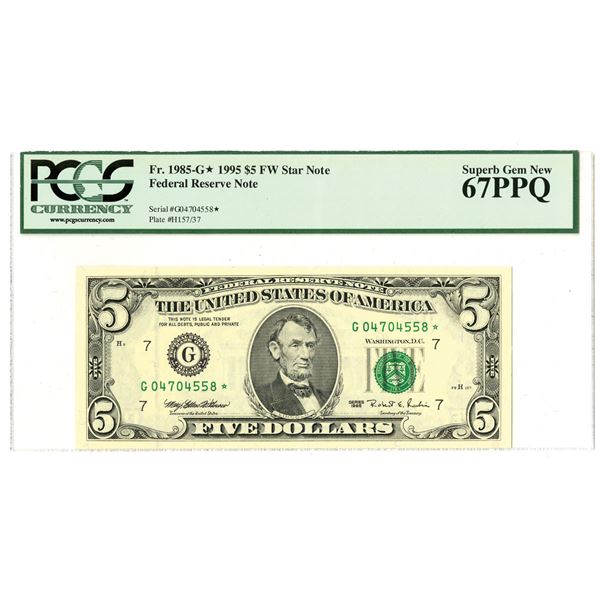 U.S. F.R.N., $5, Series 1995, Fr.# 1985-G*, High Grade Issued Star Note.