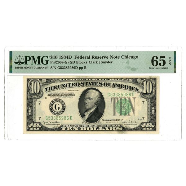 U.S., F.R.N., $10, Series of 1934D, Fr.# 2009G, Issued Banknote.