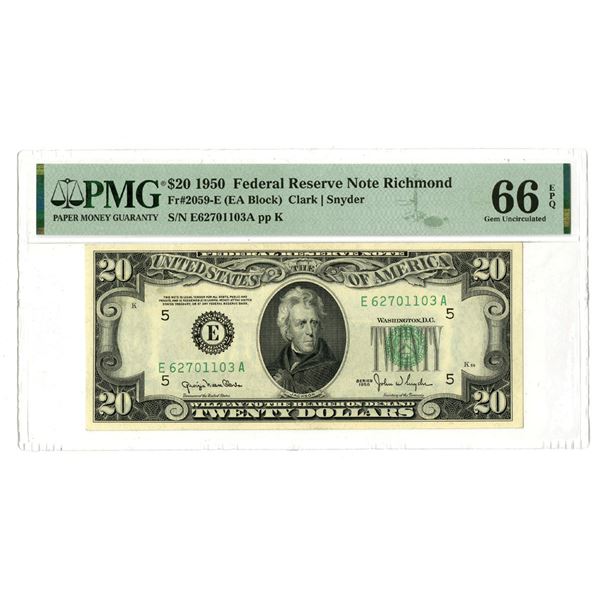 U.S., F.R.N., $20, Series of 1950, Fr.# 2059E, Issued Banknote.