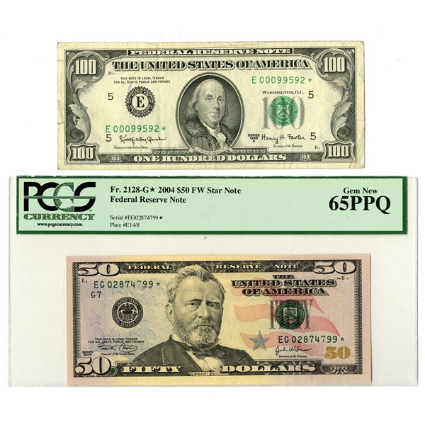 U.S. F.R.N., $50, Series 2004 (Fr.# 2128-G*) and $100, Series 1963A (Fr.# 2163-E*), Star Note Pair.