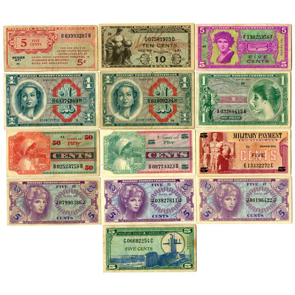 U.S. Military Payment Certificates, Series 471 to Series 692, Issued Banknote Assortment.