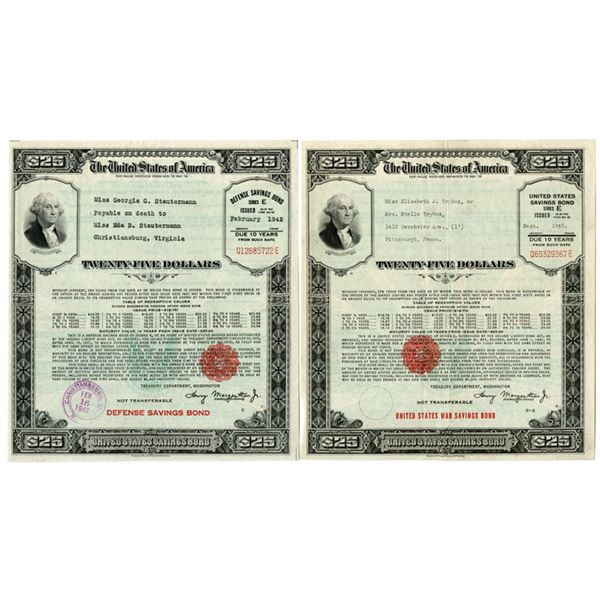 PA & VA. Series E, 1942, $25 I/U Defense Savings Bond, and  War Savings Bond Pair.